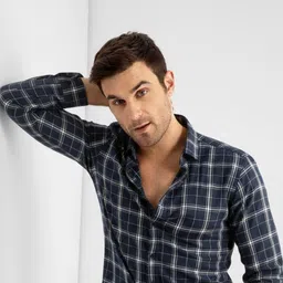 JAI TEXTILES Men Classic Slim Fit Windowpane Checks Checked Casual Shirt-picture-32