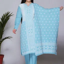 The Zigar Studio Women Ethnic Motifs Regular Pure Wool Kurta with Trousers & With Dupatta image 4