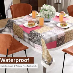 Kuber Industries Black & Pink Geometric Printed Waterproof 4-Seater Table Cover image 2