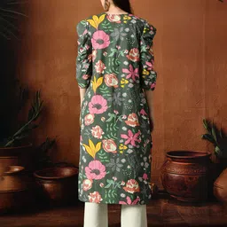 Anouk Rustic Floral Printed Round Neck Pure Cotton Straight Kurta image 3
