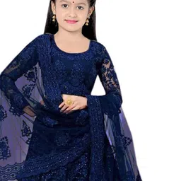 BAESD Girls Embellished Unstitched Lehenga With Blouse & Dupatta image 3