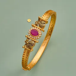 Kushal's Fashion Jewellery Ruby Gold-Plated Ethnic 92.5 Pure Temple Silver Kada Bangle-picture-23