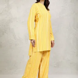 Vishudh Yellow Striped Band Collar Long Sleeves Top With Palazzo image 3