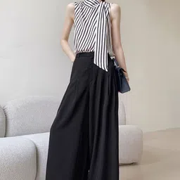 StyleCast x Revolte Women Striped Monochrome Scarf Neck Regular Top-image-11