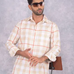 Crimsoune Club Men Smart Spread Collar Tartan Checked Cotton Slim Fit Casual Shirt-picture-26