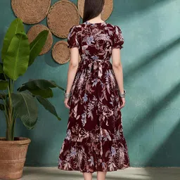 Anouk Floral Print Puff Sleeve Georgette Fit & Flare Midi Dress image 5