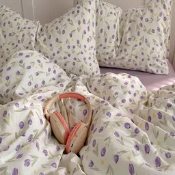 JC HOME Purple & White Self Design Polycotton 3 Piece Double Extra Large Regular Bedding Set image 2