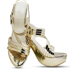 Digni 3 inches gold Synthetic Party Wedge Peep Toes image 3