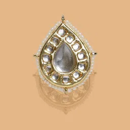 DUGRISTYLE Gold-Plated Kundan & Pearls Studded Adjustable Finger Ring-image-5