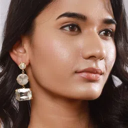 Jazz and Sizzle Gold-Plated Contemporary Stone Studded Drop Earrings image 4