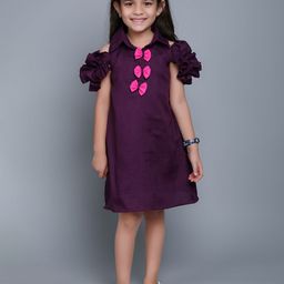 Pink Chick Shirt Collar Cold Shoulder Ruffle Cotton A-Line Dress With Matching Clip-picture-14