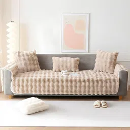 DREAM CARE Beige & Beige Polyester 3 Piece Sofa Cover With Arms-picture-14