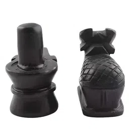 DARIDRA BHANJAN Black 2 Pieces Shivling and Nandi Statue Marble Religious Idol Showpiece image 2