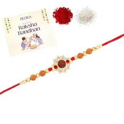 Peora Crystals Studded & Beaded Rakhi For Brother with Roli Chawal & Greeting Card-picture-23