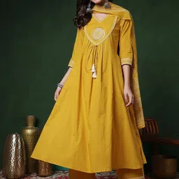 Anouk Mirage Ethnic Motifs Yoke Design Pleated V-Neck A-Line Kurta With Palazzos & Dupatta-picture-12