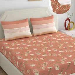Dreamscape Brown & Green Floral 140 TC King Bedsheet with 2 Pillow Covers-image-10