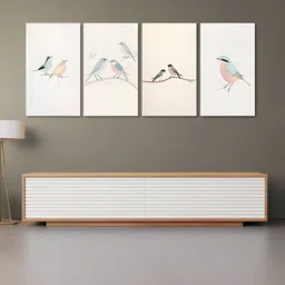 nestroots White & Blue 4 Pieces Serene Bird Branch Printed Canvas Wall Art-image-94