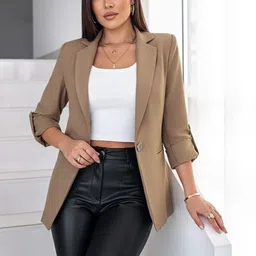 DressBerry Women Solid Regular Fit Casual Blazer-image-3