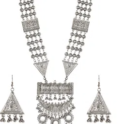 Nermosa Silver-Plated Oxidised & Beaded Jewellery Set-image-1