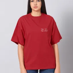 Besick Women Typography Printed Round Neck Cotton Oversized T-shirt-picture-19