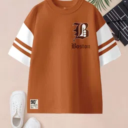 BAESD Lifestyle Boys Pack Of 2 Typography Printed Round Neck Pure Cotton Oversized Tshirts image 5