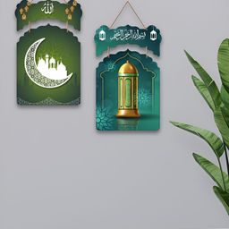 ArtVibes Green & Blue Set Of 2 Printed Wall Hanging-picture-22