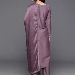 CaniBani Women Ethnic Motifs Embroidered Regular Thread Work Chanderi Silk Kurta with Trousers & With Dupatta image 5