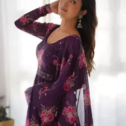 Femvy Women Floral Printed Fit & Flare Maxi Dress-image-92