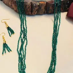 anouk Ellite Women Gold Plated Green Bead Mala Necklace Set-picture-19