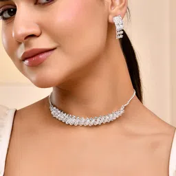 anouk Silver Plated Stone Studded Necklace Set image 5