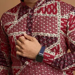 GAUMUKHI CREATION Men Geometric Printed Jacquard Kurta image 4