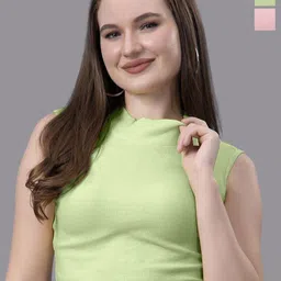 Friskers Pack Of 2 Women Cotton Sleeveless High Neck Crop Top-picture-15