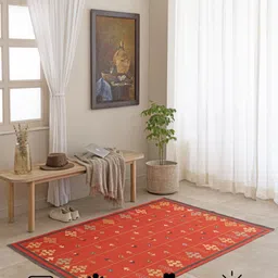 THEGASBH Maroon & Beige Printed Traditional Cotton Carpet image 2