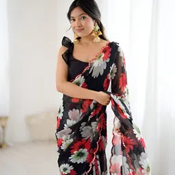 HMP Fashion Floral Printed Sequinned Saree image 5