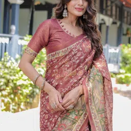 ALMAARI FASHION Ethnic Motifs Printed Pure Cotton Jamdani Saree And Unstitched Blouse image 2