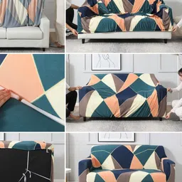 DECOR VATIKA Green Printed 3 Seater Sofa Cover With Arms image 3