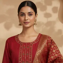 TANNAH Women Ethnic Motifs Embroidered Kurta with Trousers & Dupatta image 5