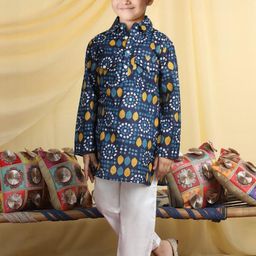 LABELZERO Kids-Unisex Blue Cotton Blend Kurta Sets-picture-57