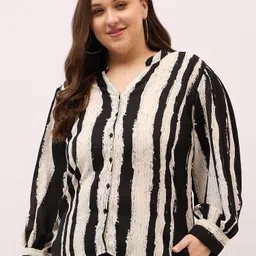 dressberry curve Women Regular Fit Striped Mandarin Collar Casual Shirt-picture-25