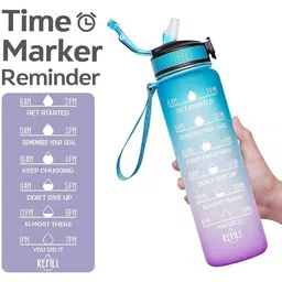 FINIFAB Blue & Pink Printed Leak-Proof Water Bottle - 1 L image 3