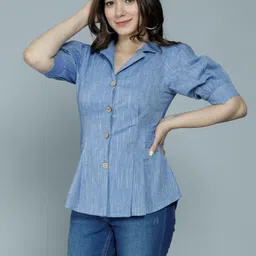 thawar ji Casual Regular Sleeves Solid Women Blue Top image 4