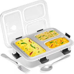rahodu Stainless Steel 4 Compartment 1000 ml Grey Lunch Box with Spoon for Kids &Adults 4 Containers Lunch Box-picture-46