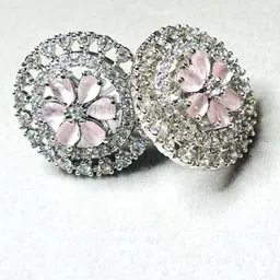 LA FILLE D'OR Silver-Plated Cubic Zirconia Studded Floral Studs image 3