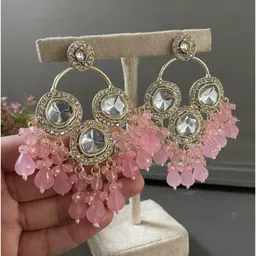 Crown Fabulous Jewellery Gold-Plated Kundan & Beaded Contemporary Drop Earrings-picture-14