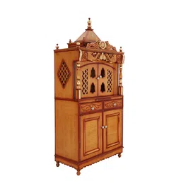 DZYN Furnitures Brown Wood Pooja Mandap With Door image 3