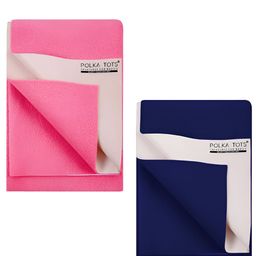 Polka Tots Kids Pink & Navy Blue 2 Pieces Cotton Water Resistant Mattress Protectors-picture-40