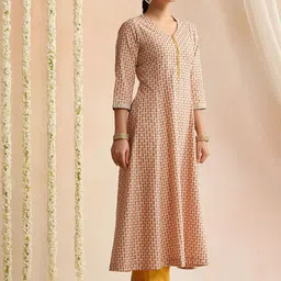 Khushal K Women Ethnic Motifs Printed Cotton A-Line Kurta with Trousers & Dupatta image 2