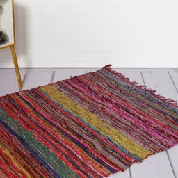 HANDICRAFT PALACE Maroon Bohemian Reversible Cotton Carpet-image-0