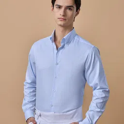 Aldeno Men Standard Fit Textured Button-Down Collar Pure Cotton Formal Shirt-picture-12