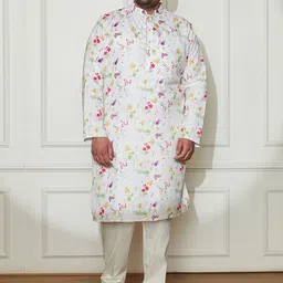 VASTRAMAY Plus Size Floral Printed Mandarin Collar Kurta With Trousers-picture-40